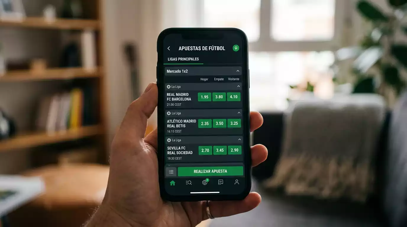Pantalla de plataforma de apuestas mostrando cuotas 1X2 y Over Under de la Liga Profesional Argentina